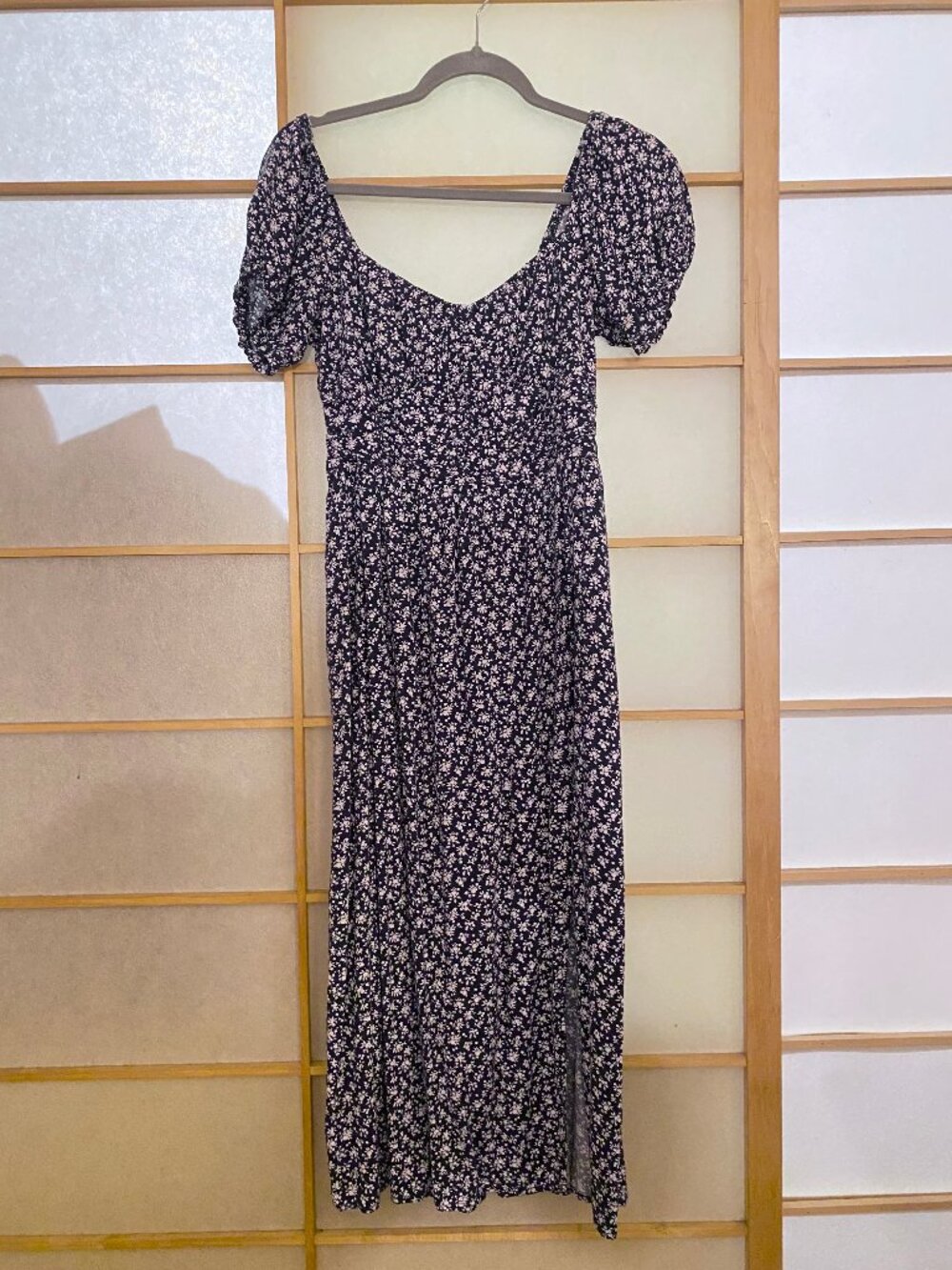 Hollister Navy Floral Midi Dress with Slit - Size S